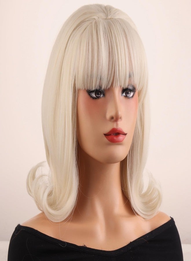 MAGQOO Blonde Wig Women Short Blonde Wig with Bangs Retro Bouffant Beehive Wigs 60s 70s 80s Costume Cosplay Halloween Party with Wig Cap - Image 2